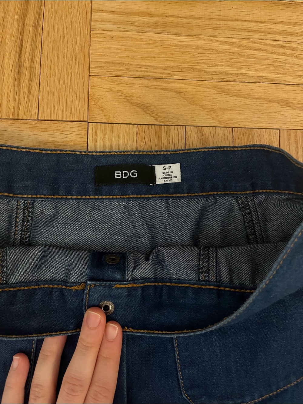 BDG Dark Navy Button-Front A-Line Denim Skirt - Picture 2 of 3